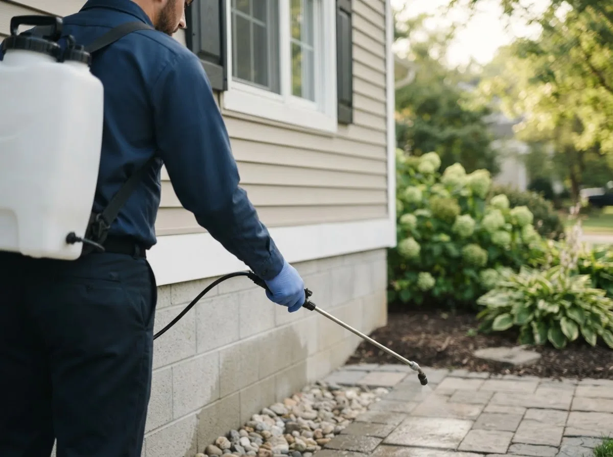Pest control technician inspecting a home in Clothier, WV